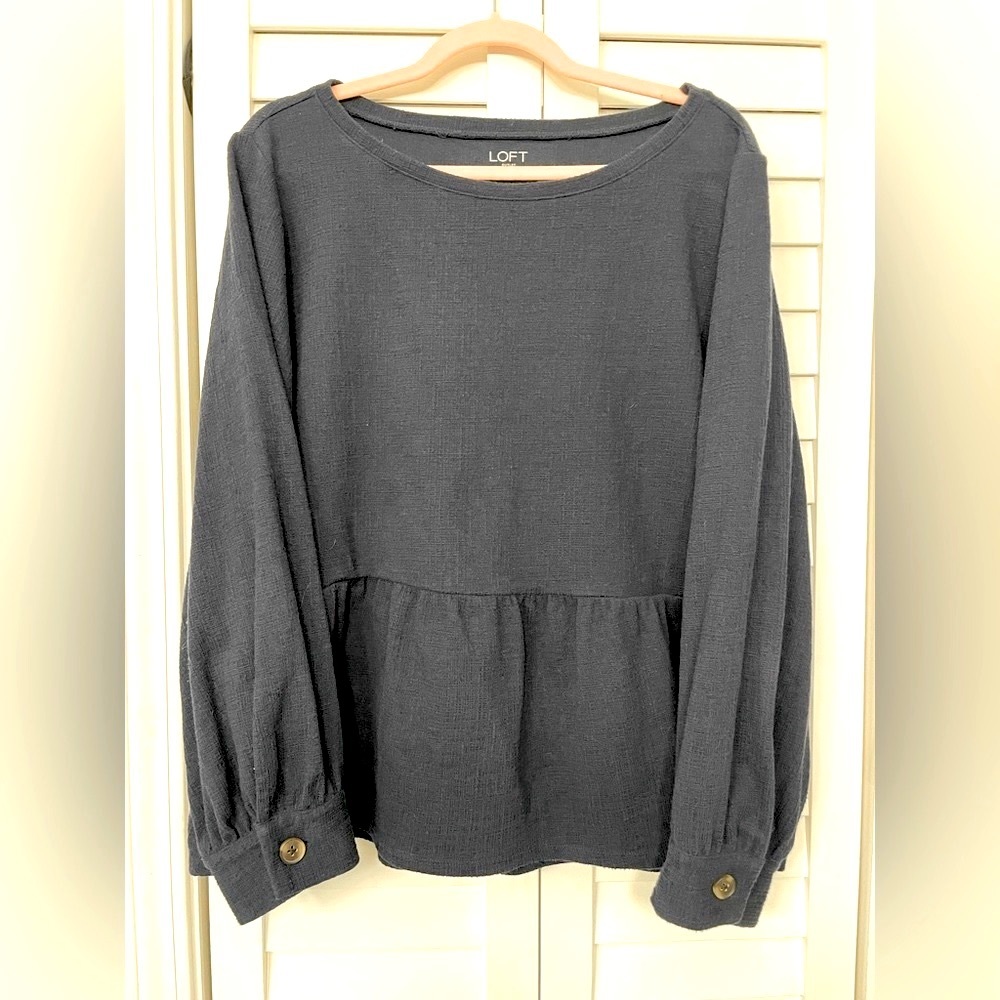 Loft XL dark blue baby doll shirt with button cuff.